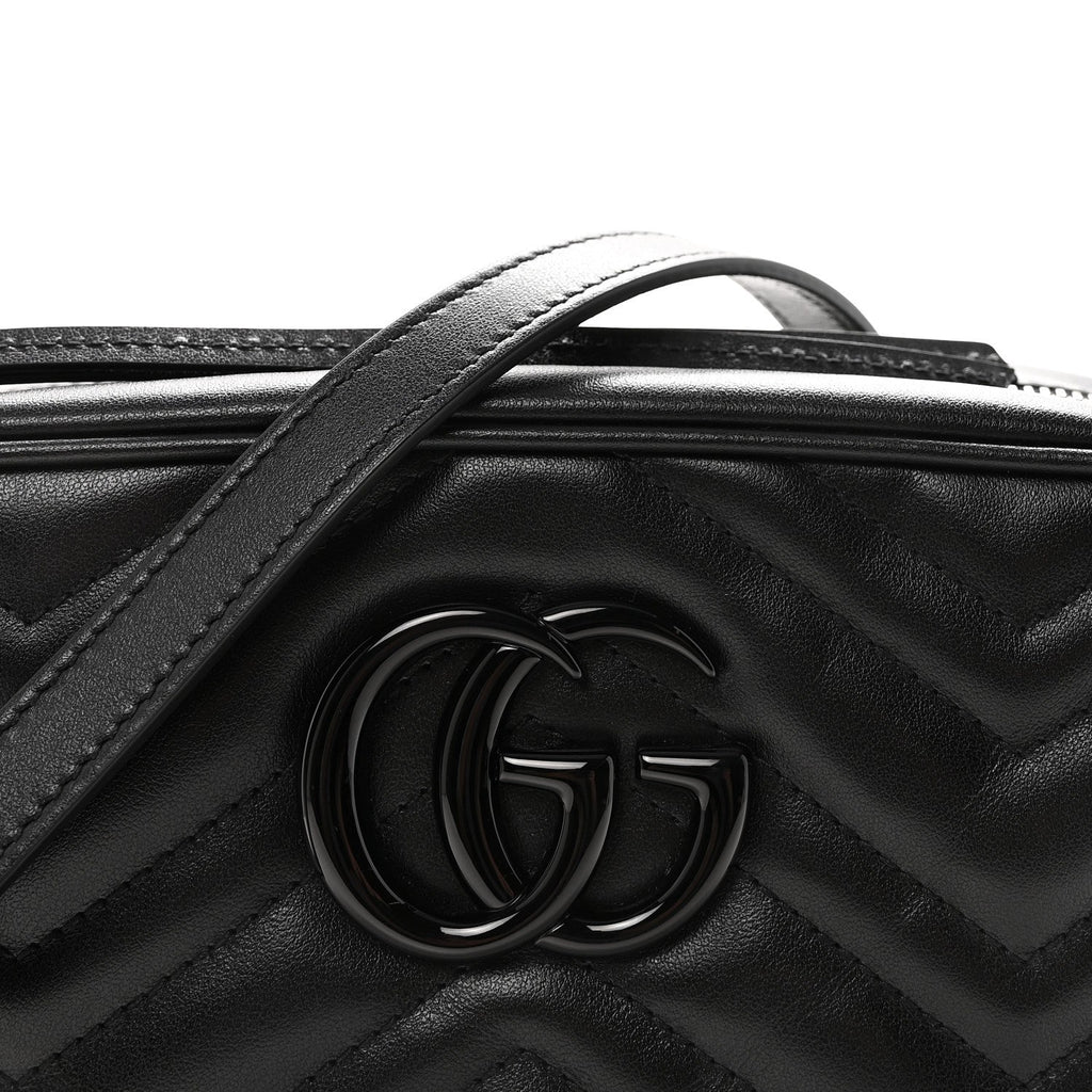 Gucci Calfskin Matelasse Monochrome Small GG Marmont Chain Shoulder Bag Black