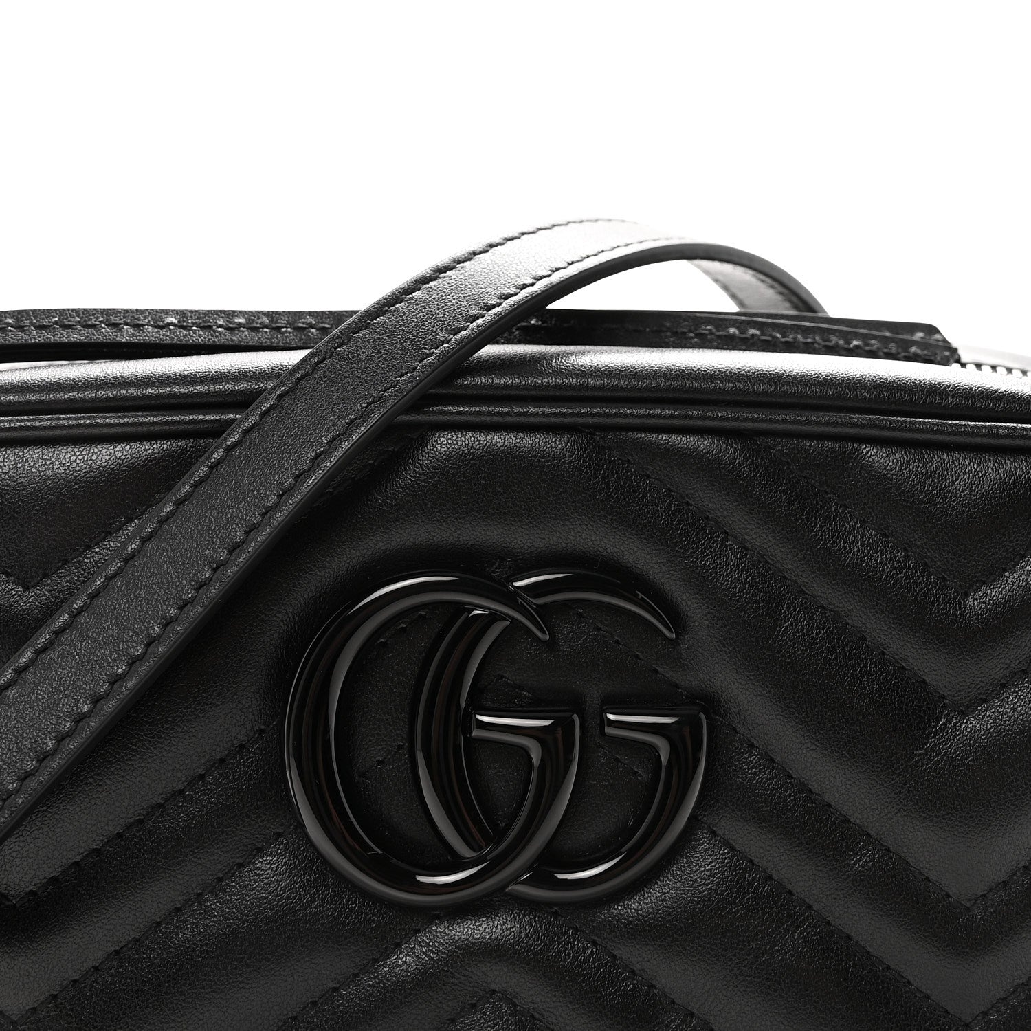 Gucci Calfskin Matelasse Monochrome Small GG Marmont Chain Shoulder Bag Black