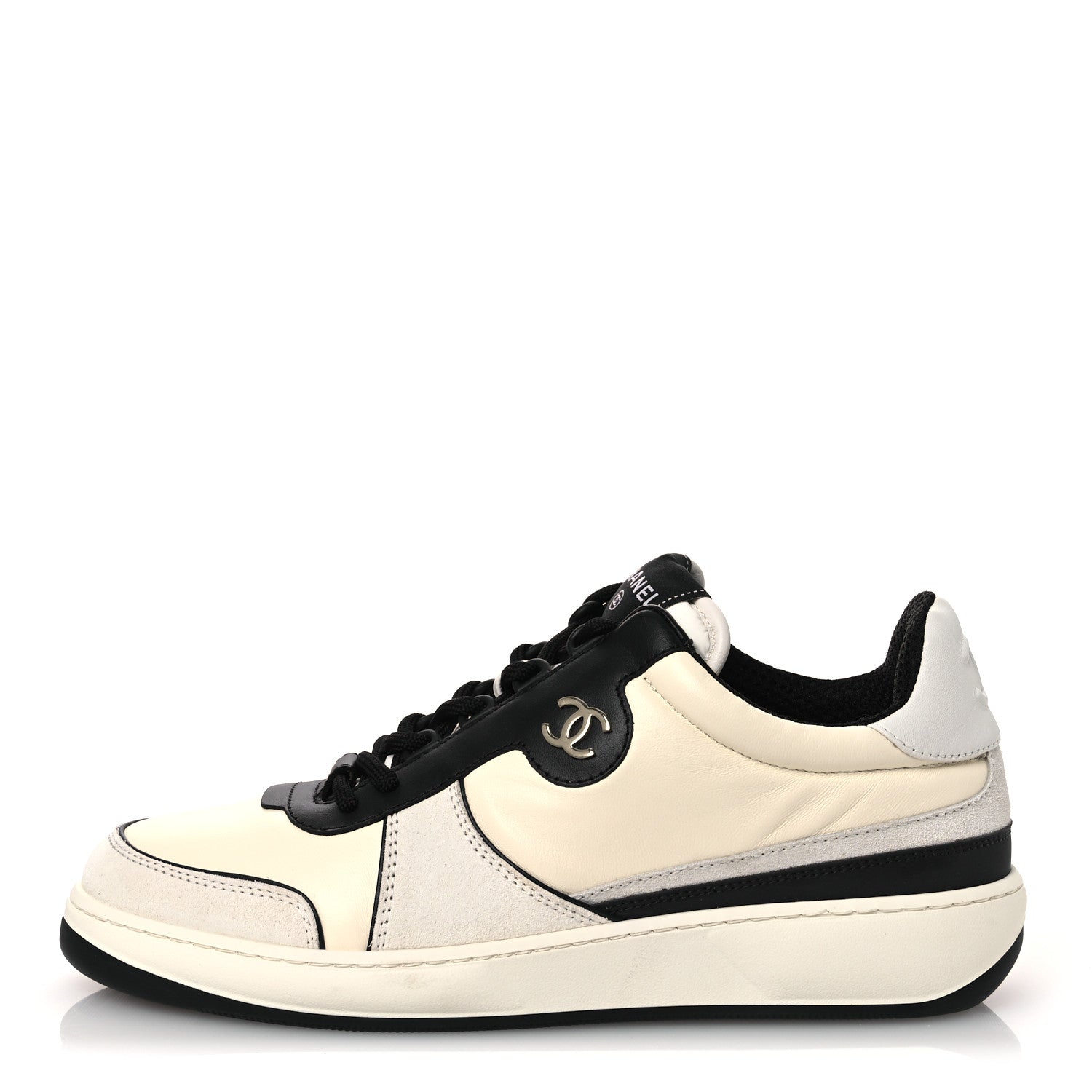 Lambskin Suede Calfskin Sneakers 40 Ivory White Black