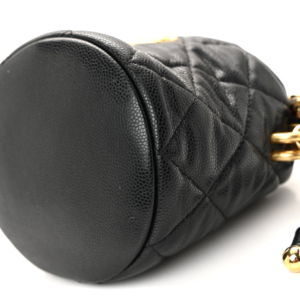 Chanel Caviar Quilted Coco First Bucket Clutch With Chain Black