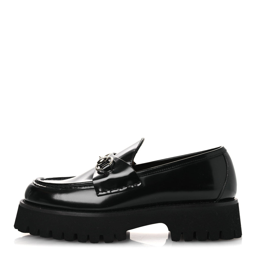 Gucci Cordovan Lux Womens Horsebit 45mm Platform Loafers 37.5 Black