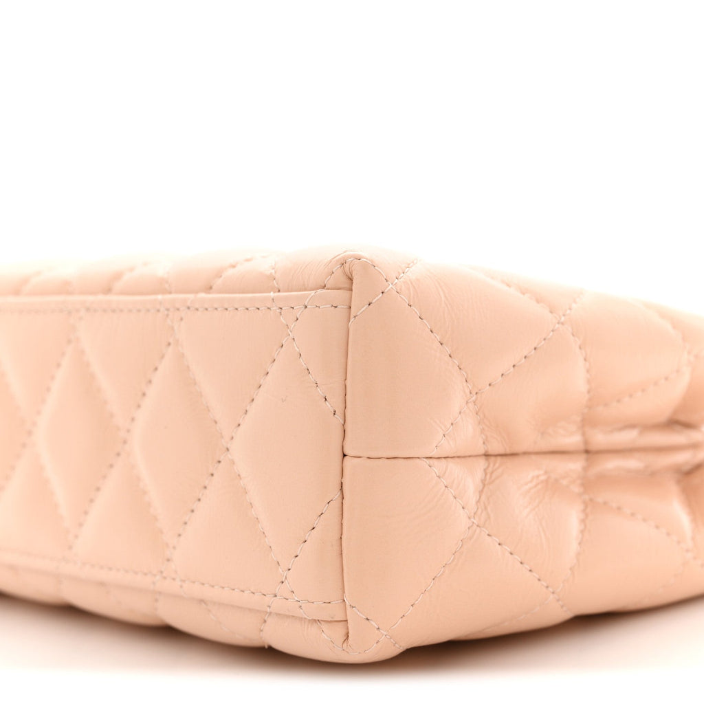 Chanel Shiny Aged Calfskin Quilted Nano Kelly Shopper Beige