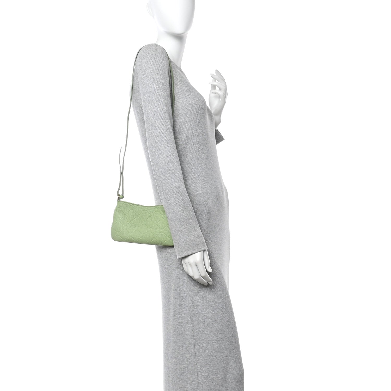 Gucci GG Grainy Calfskin Emblem Super Mini Shoulder Bag Sage Leaf