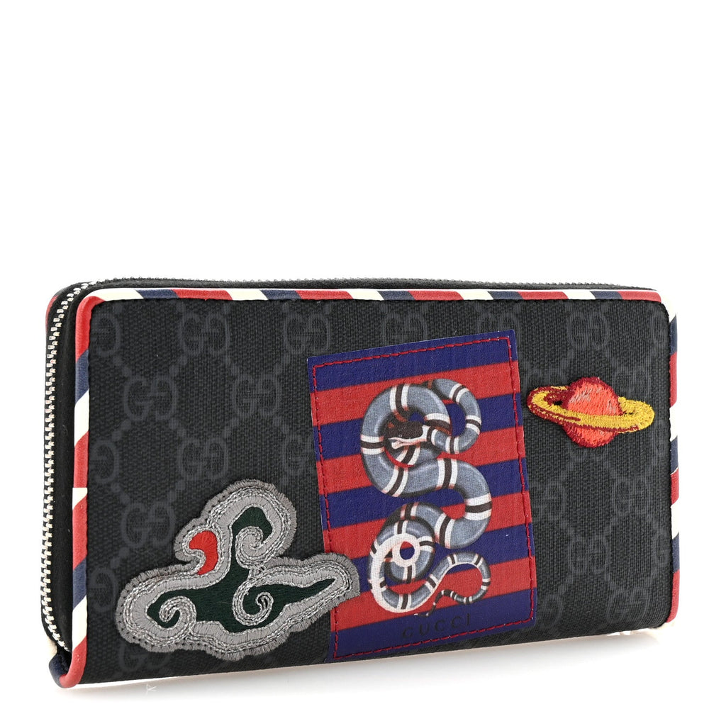 Gucci GG Supreme Monogram Night Courrier Embroidered Zip Around Wallet