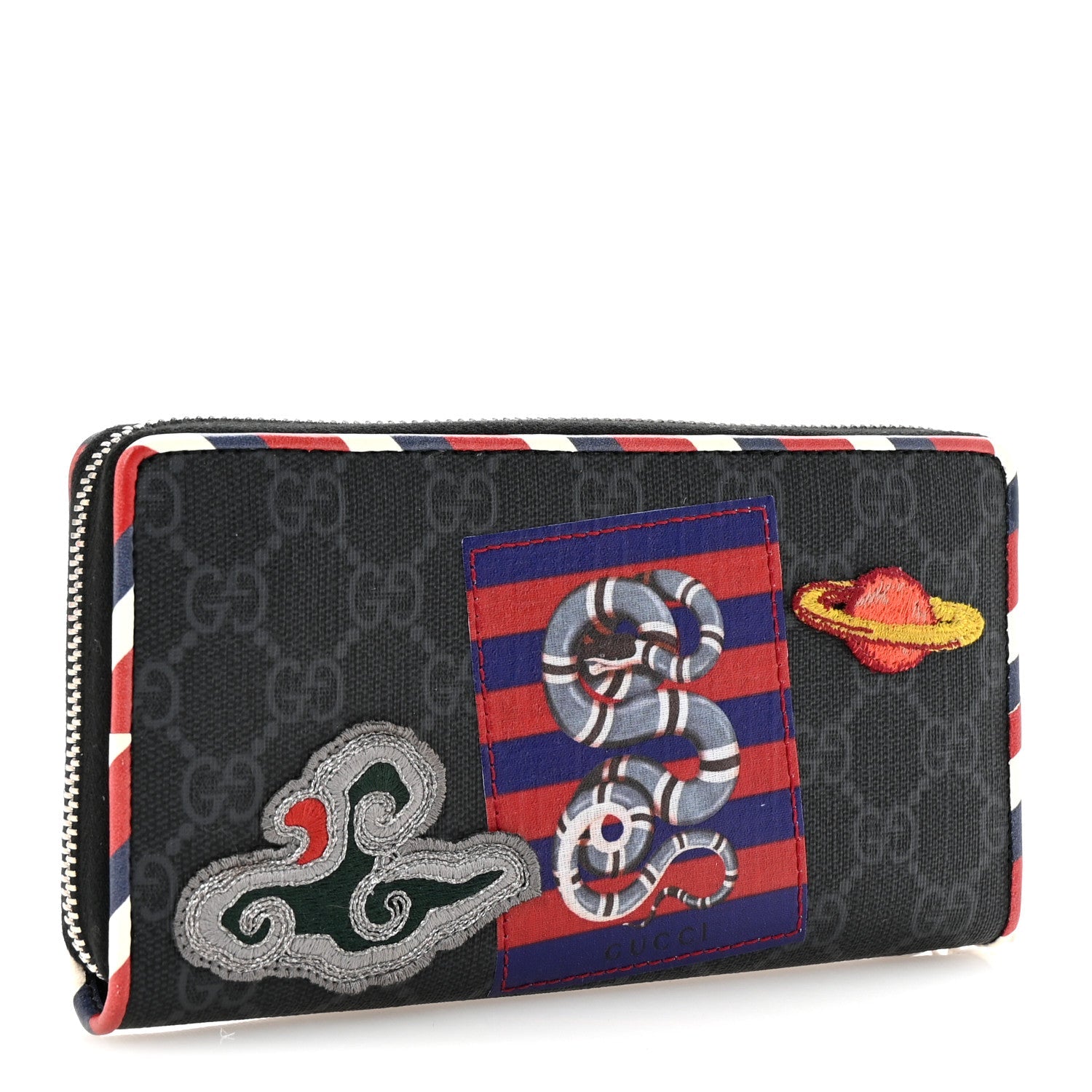 Gucci GG Supreme Monogram Night Courrier Embroidered Zip Around Wallet