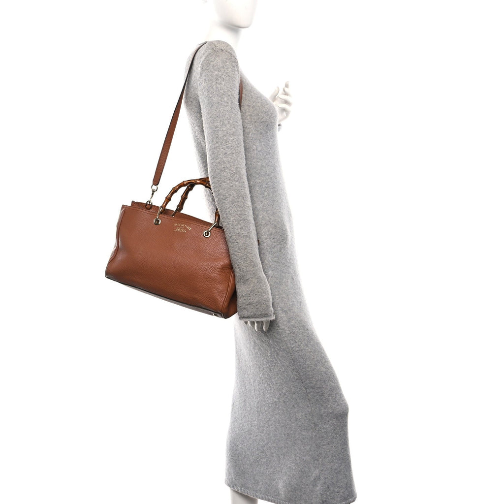 Gucci Pebbled Calfskin Medium Bamboo Shopper Tote Acero