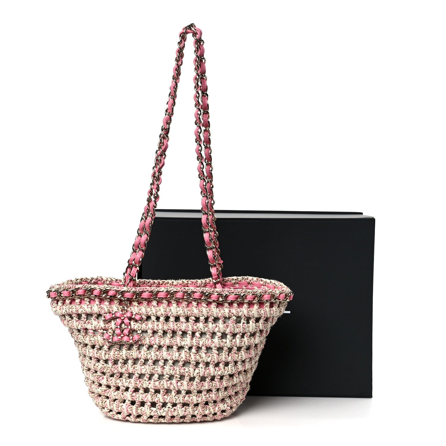 Chanel Mixed Fibers Calfskin Crochet Small Shopping Bag Beige Pink