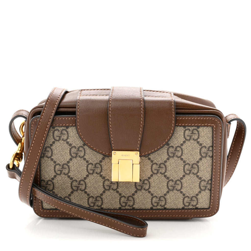 Gucci GG Supreme Monogram Mini Clasp Bag Beige Brown