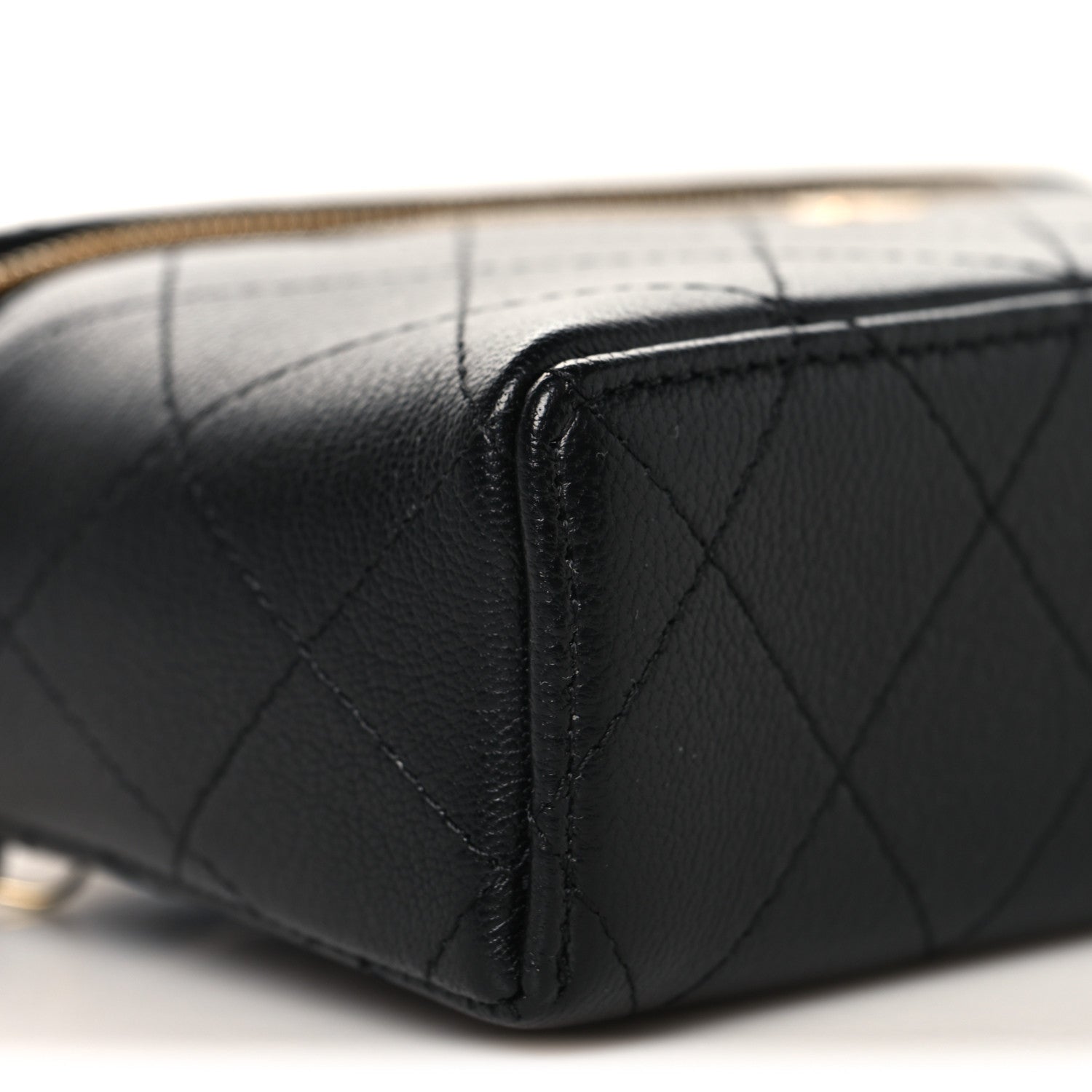 Chanel Goatskin Stitched Top Handle Slim Vanity With Chain Black