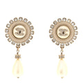 Crystal Pearl Enamel CC Drop Earrings Gold White