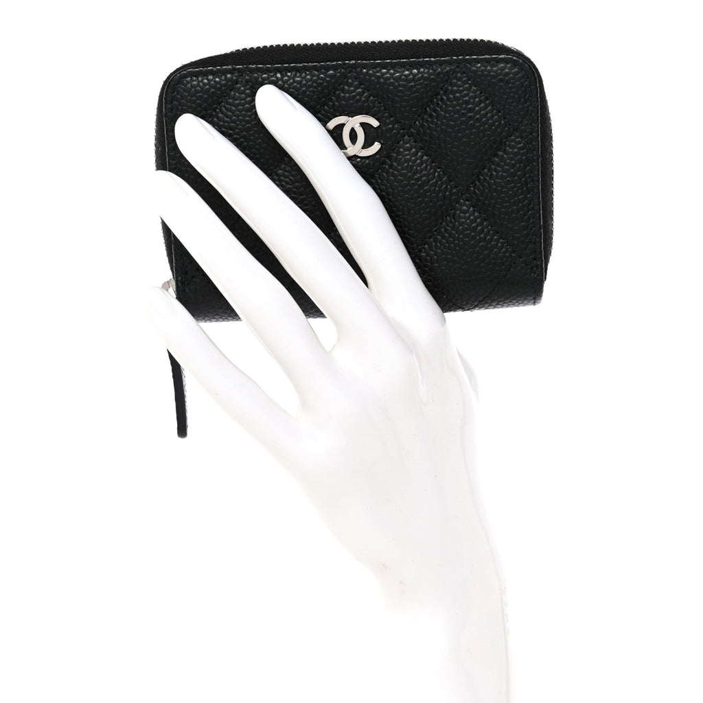 Caviar Quilted Zip Coin Purse Black