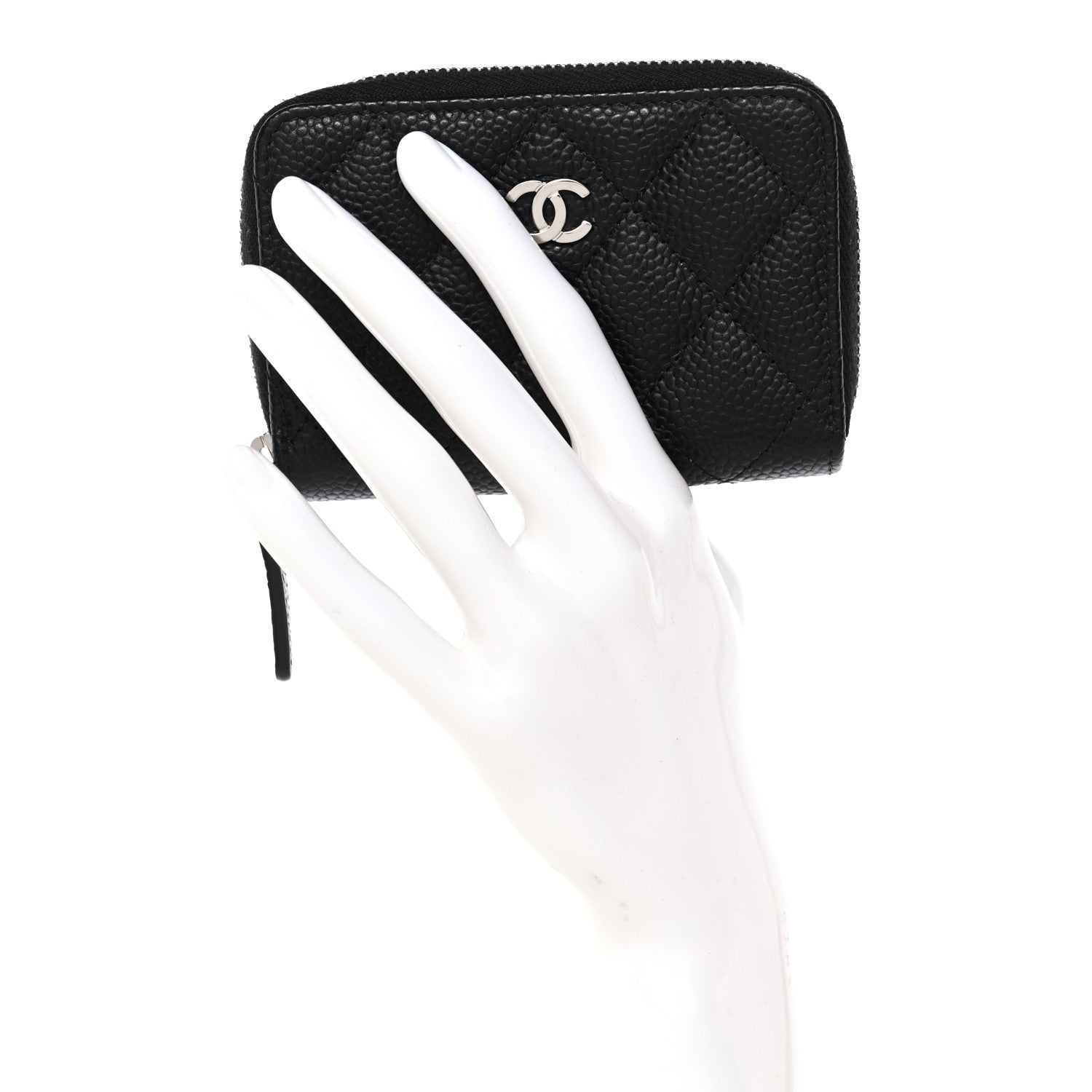 Caviar Quilted Zip Coin Purse Black