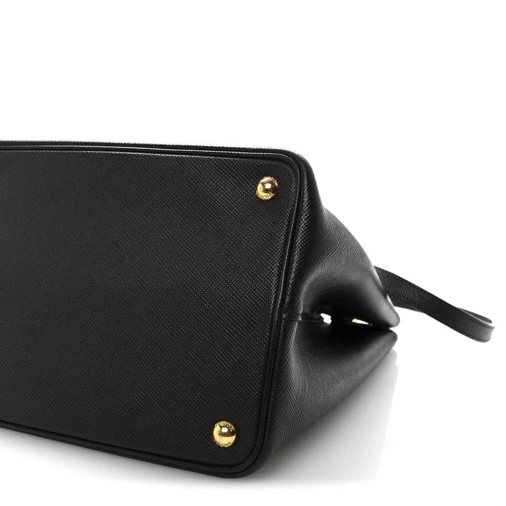 Prada Saffiano Cuir Large Double Bag Black Fuoco