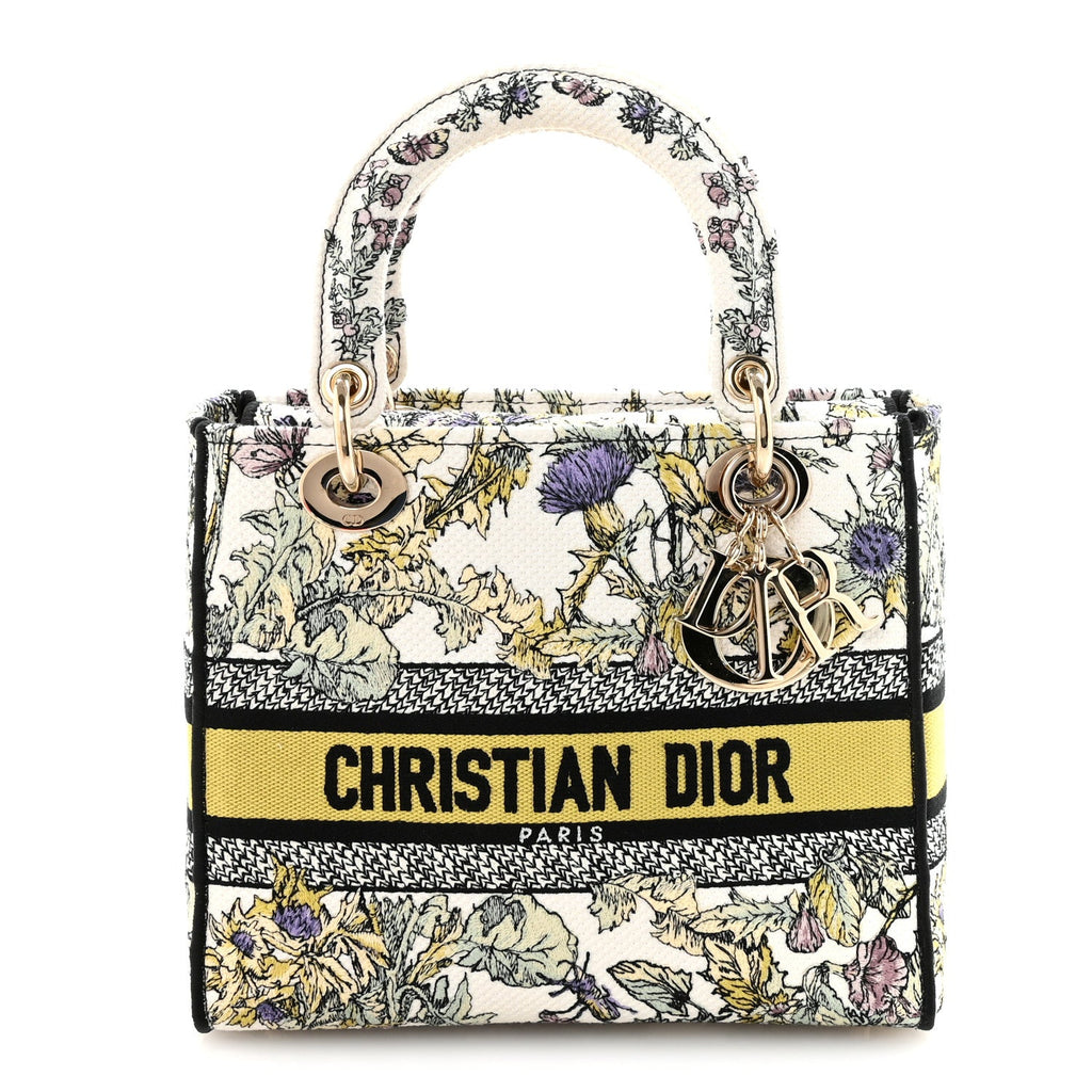 Christian Dior Canvas Embroidered Chardons Toile De Jouy Medium Lady D-Lite Latte Multicolor