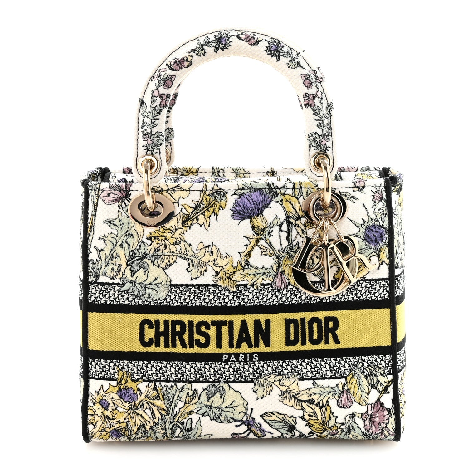 Christian Dior Canvas Embroidered Chardons Toile De Jouy Medium Lady D-Lite Latte Multicolor