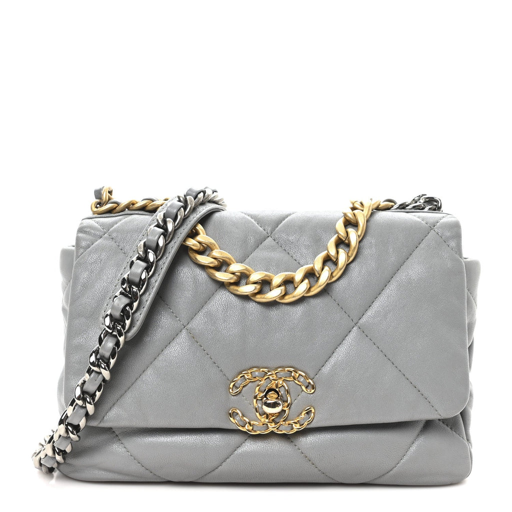 Chanel Goatskin Quilted Medium Chanel 19 Flap Grey
