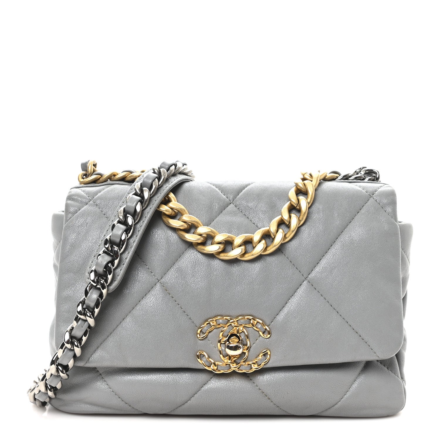 Chanel Goatskin Quilted Medium Chanel 19 Flap Grey