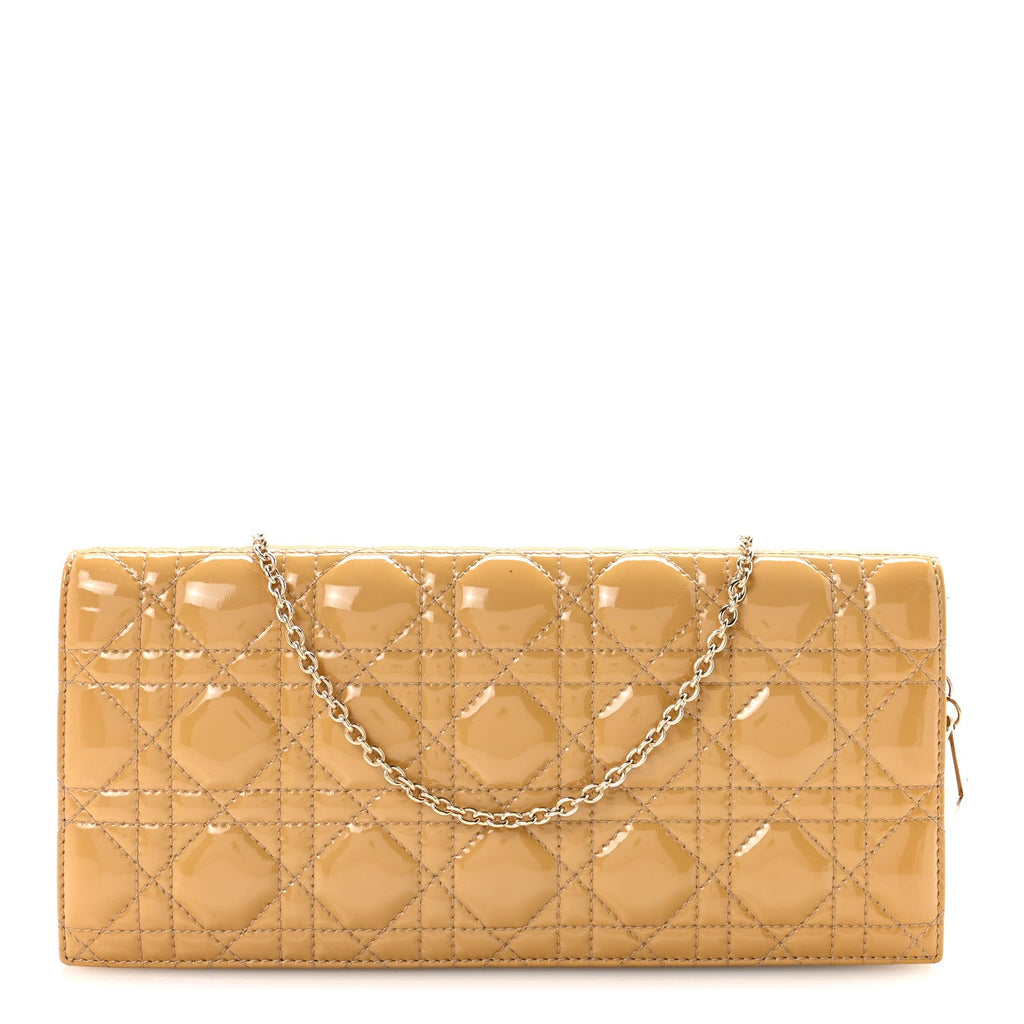 Christian Dior Patent Cannage Lady Dior Convertible Clutch Beige
