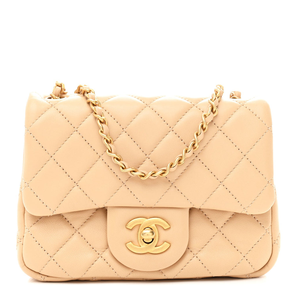 Chanel Lambskin Quilted Mini Pearl Crush Flap Beige