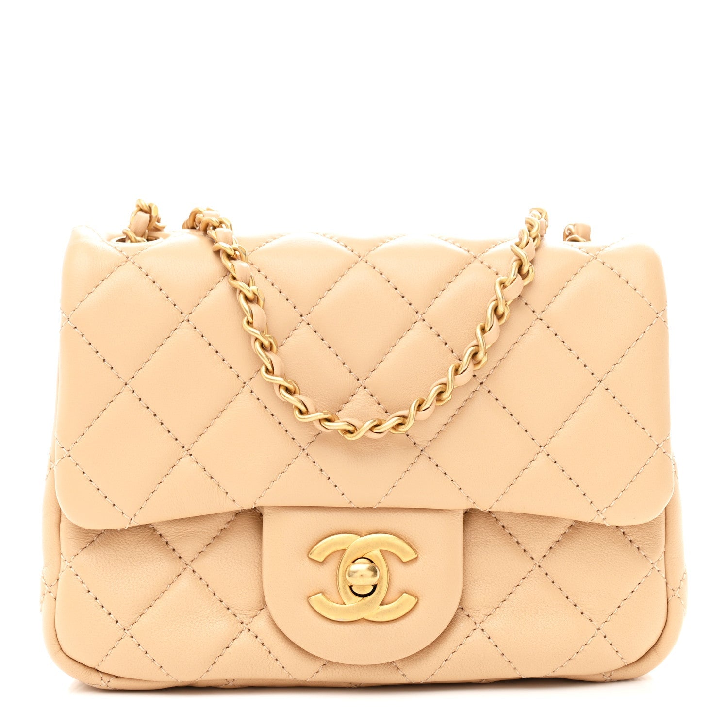 Chanel Lambskin Quilted Mini Pearl Crush Flap Beige