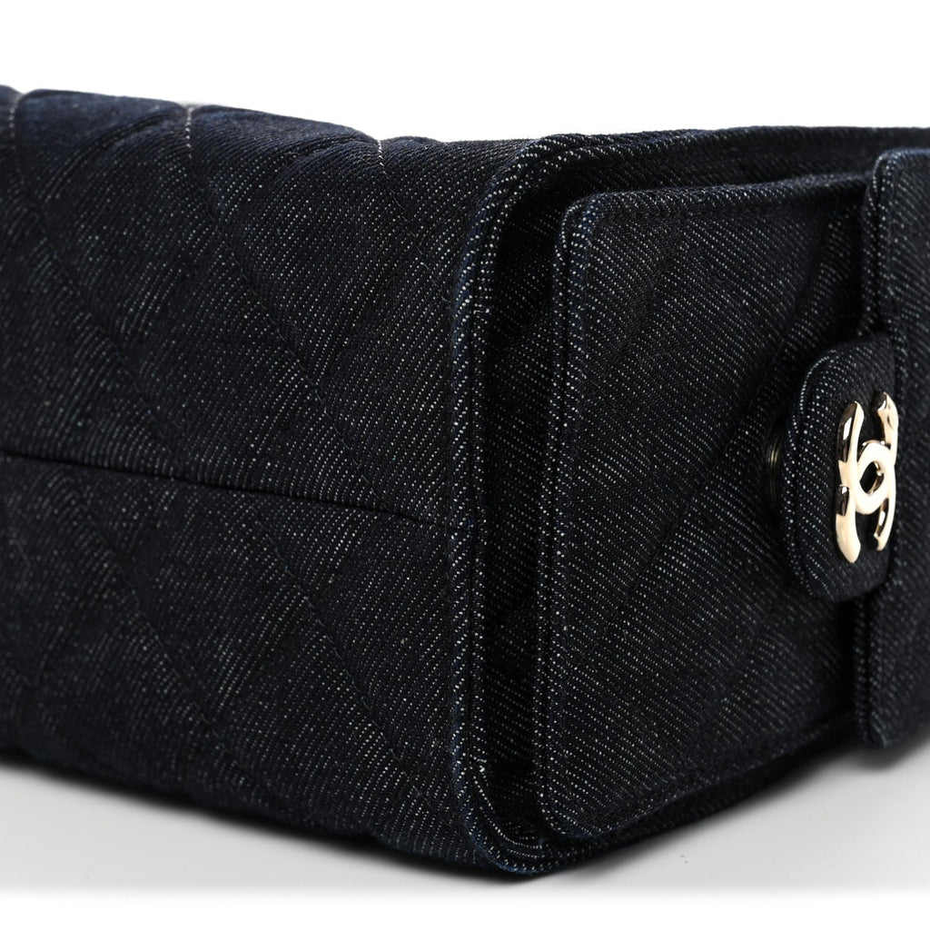 Chanel Denim Quilted Mini Chanel 25 Handbag Dark Blue