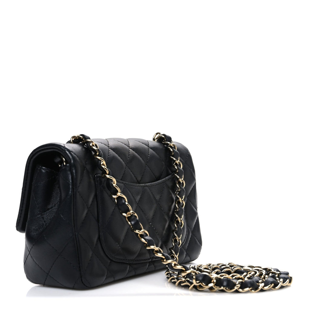 Chanel Lambskin Quilted Mini Rectangular Flap Black