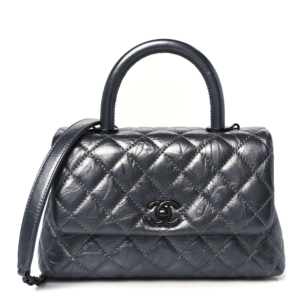 Chanel Metallic Aged Calfskin Quilted Mini Coco Handle Flap Charcoal