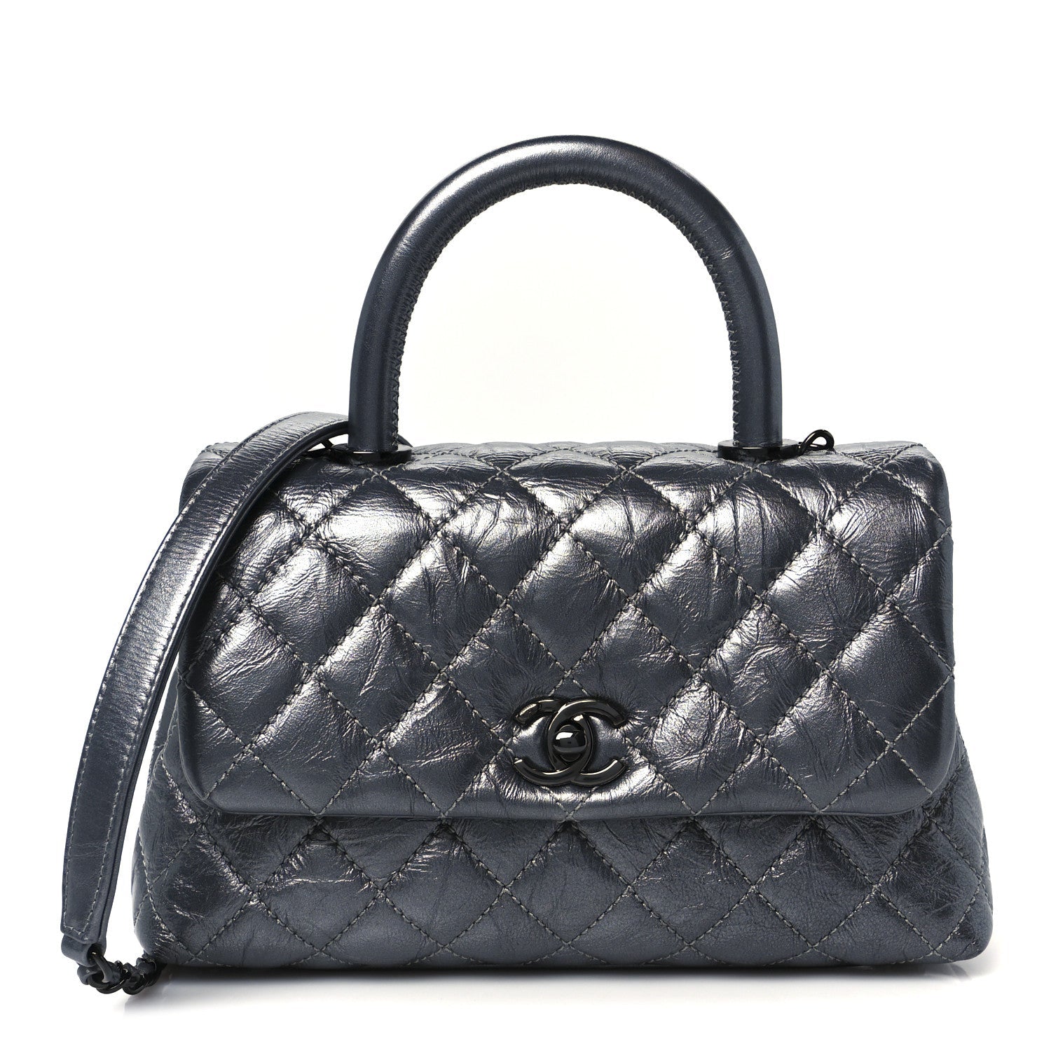 Chanel Metallic Aged Calfskin Quilted Mini Coco Handle Flap Charcoal