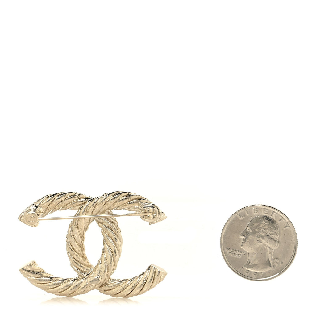 Chanel Twisted CC Brooch Light Gold