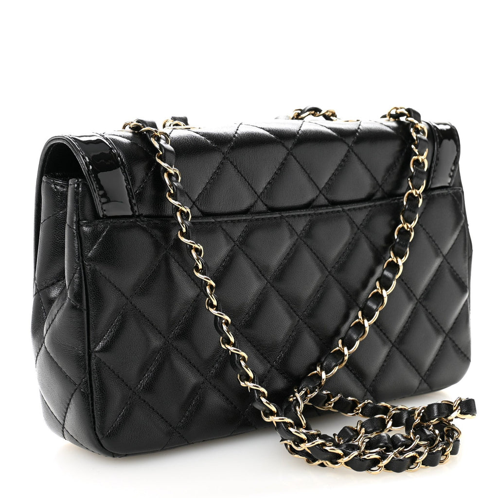 Chanel Lambskin Patent Calfskin Quilted Small Flap Bag Black
