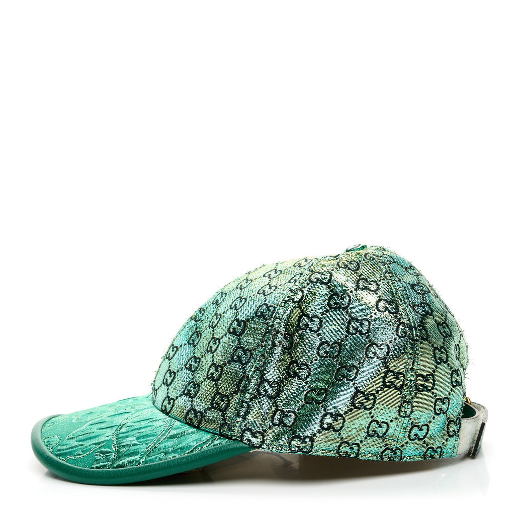 Gucci Silk Blend Jacquard Monogram Santa Barbara Baseball Hat S Green Black Radiant