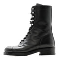 Calfskin Cap Toe Lace Up Combat Boots 38 Black