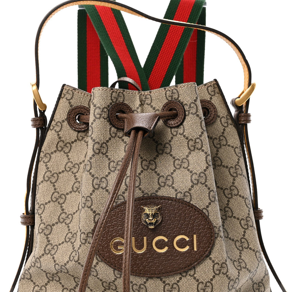 Gucci GG Supreme Monogram Neo Vintage Drawstring Bucket Backpack Beige New Acero Crop