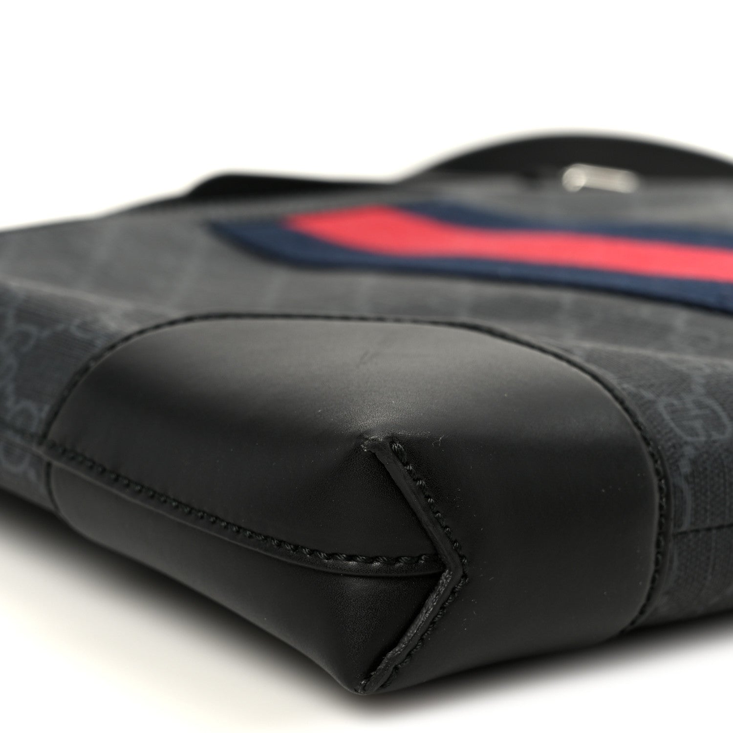 Gucci Soft GG Supreme Monogram Appia Calfskin Web East West Messenger Bag Black Grey