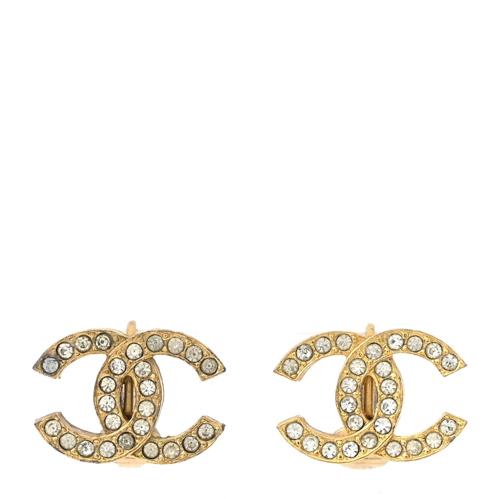 Crystal CC Clip on Earrings Gold