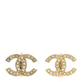 Crystal CC Clip on Earrings Gold