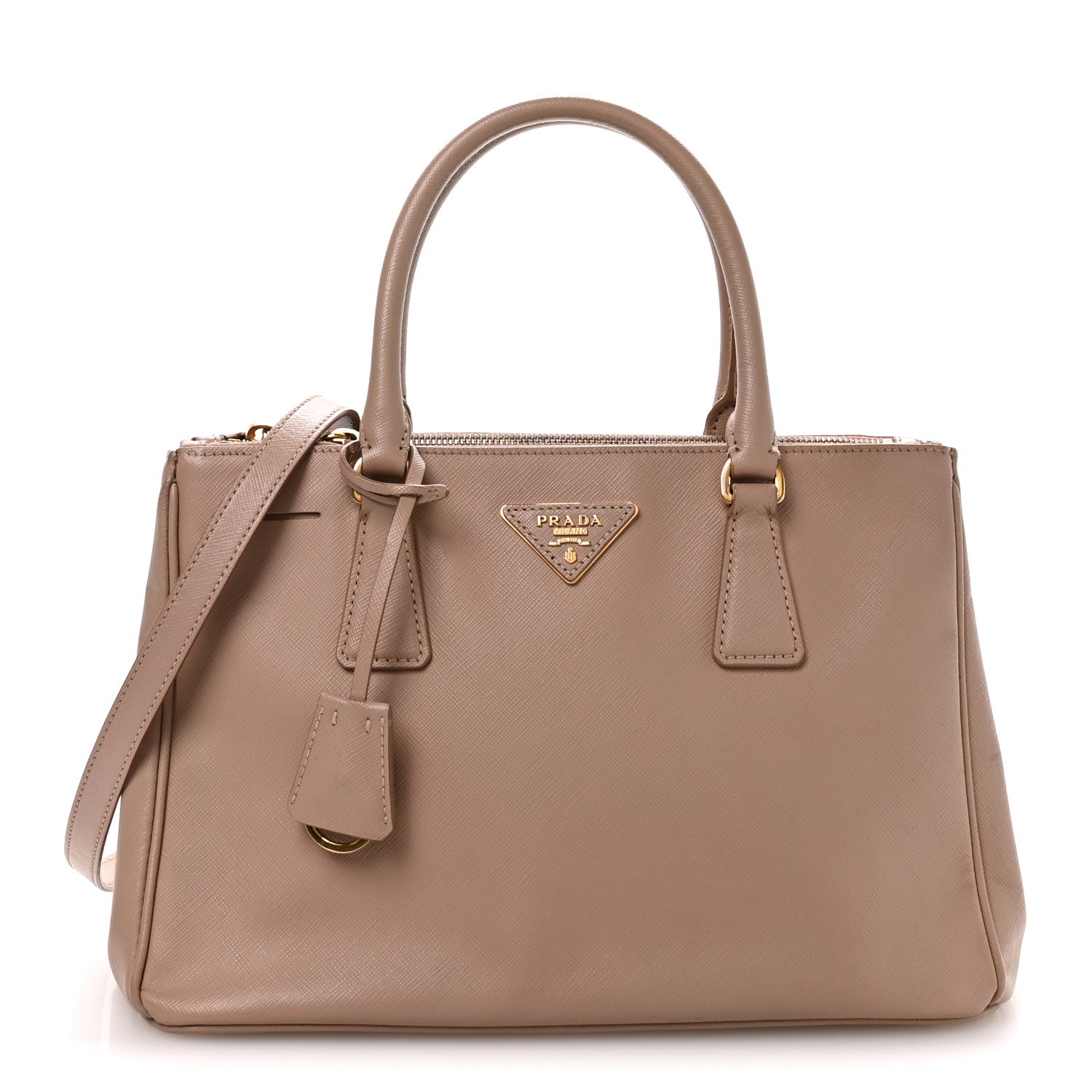 Prada Saffiano Small Galleria Double Zip Tote Cammeo