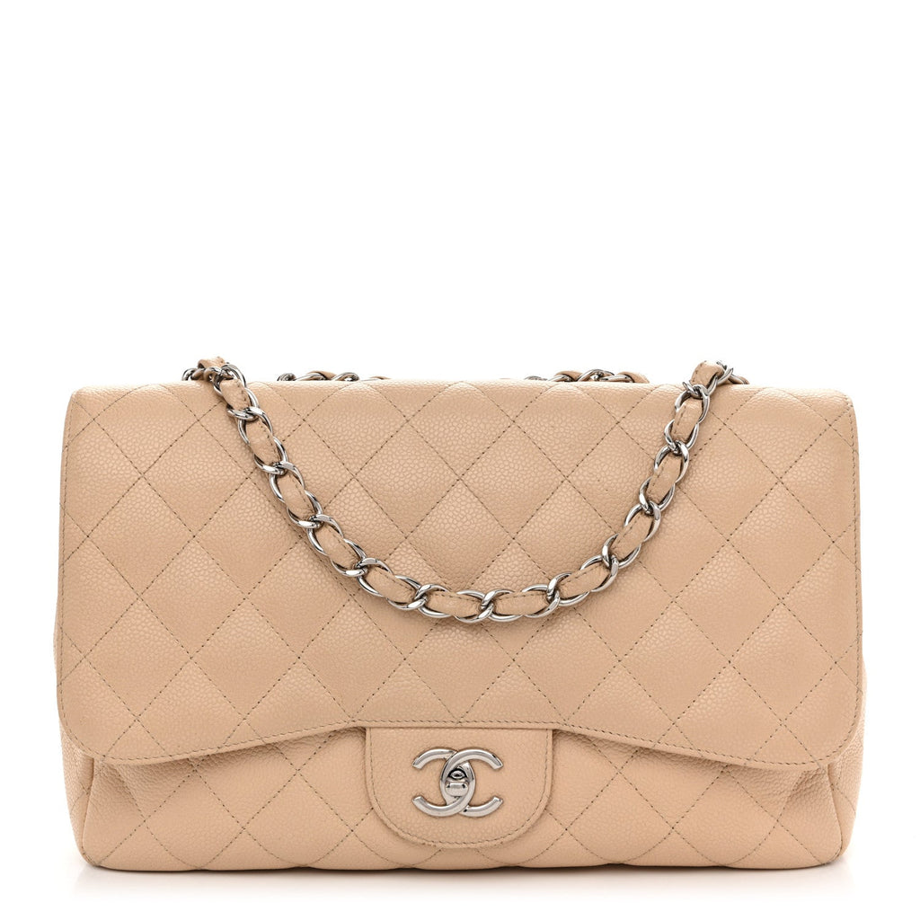 Chanel Caviar Quilted Jumbo Single Flap Beige Clair