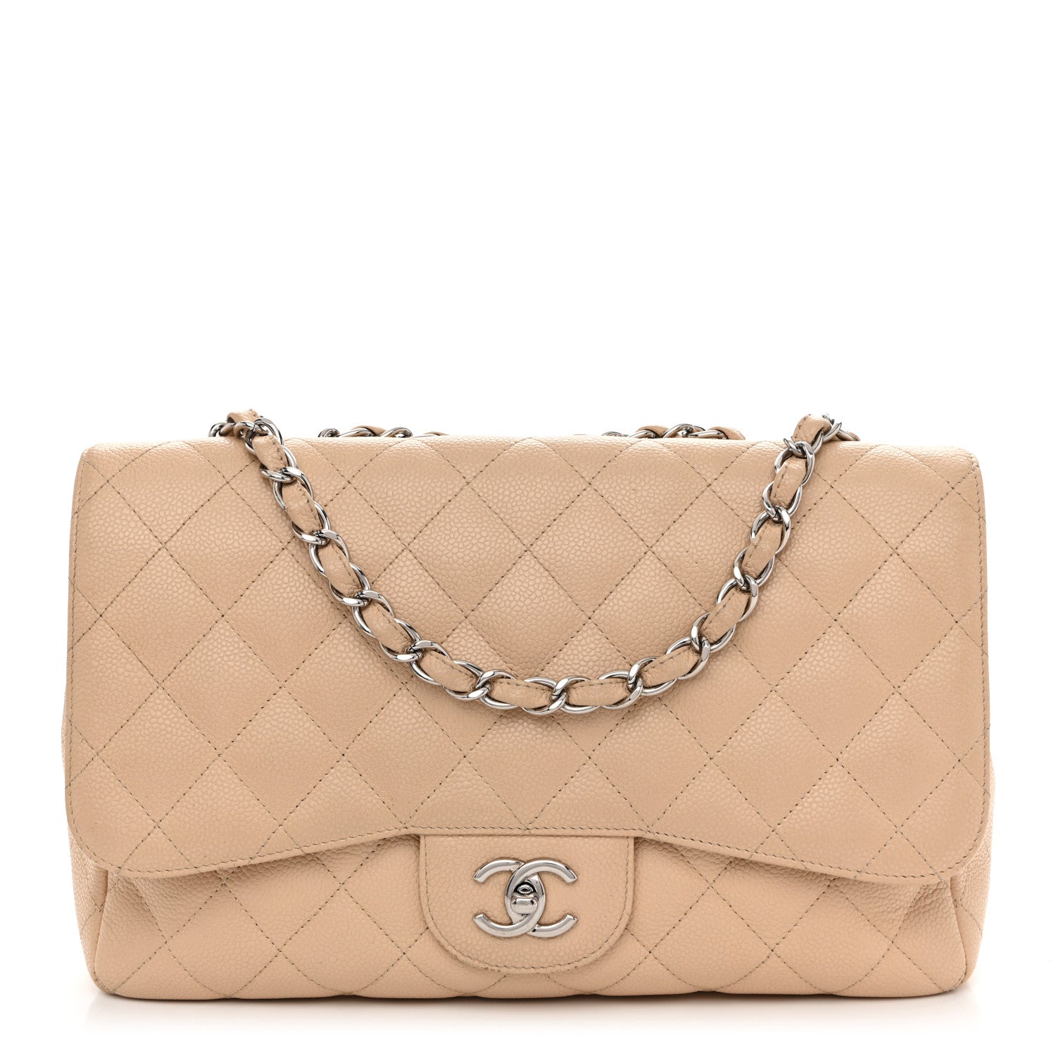 Chanel Caviar Quilted Jumbo Single Flap Beige Clair