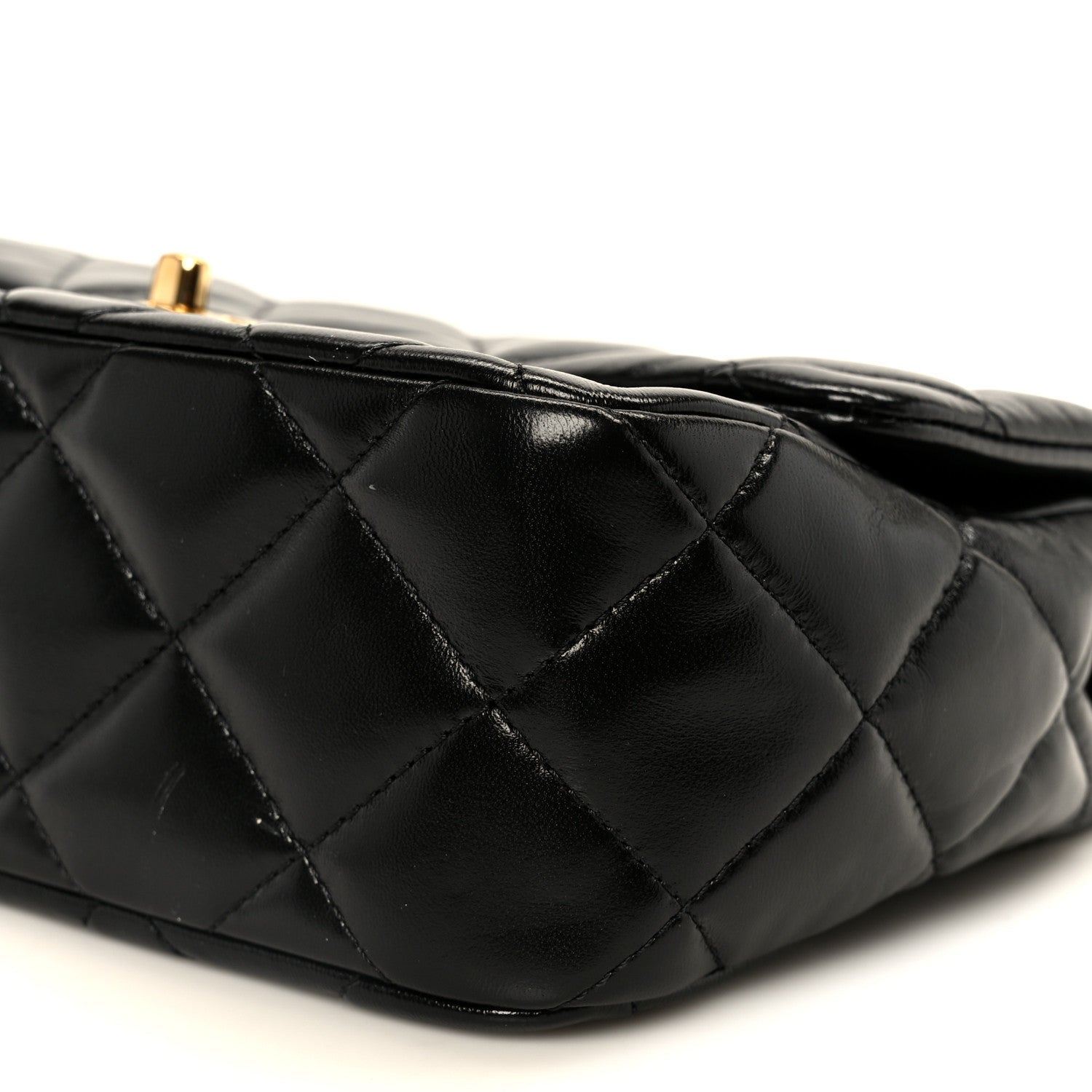 Chanel Shiny Lambskin Quilted Golden Links Top Handle Flap Black