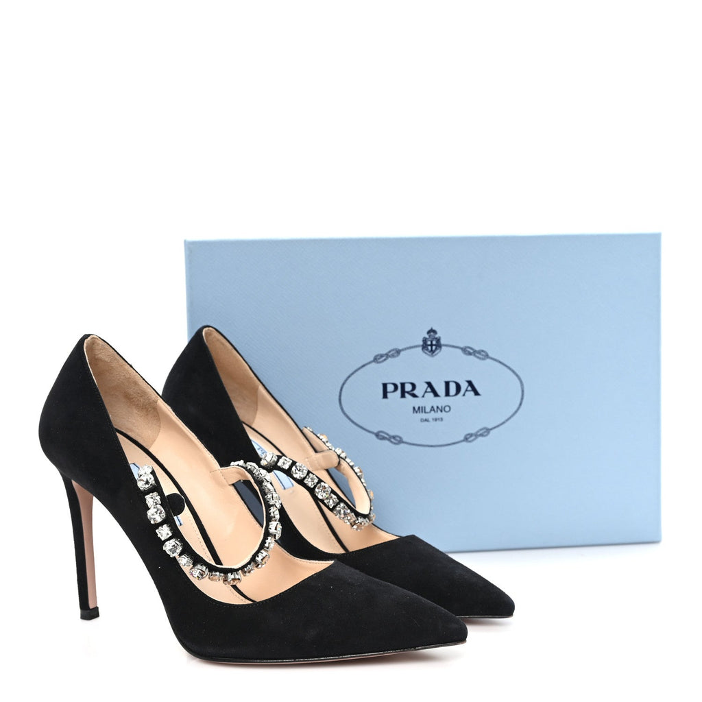 Prada Camoscio Crystal Pumps 37 Black