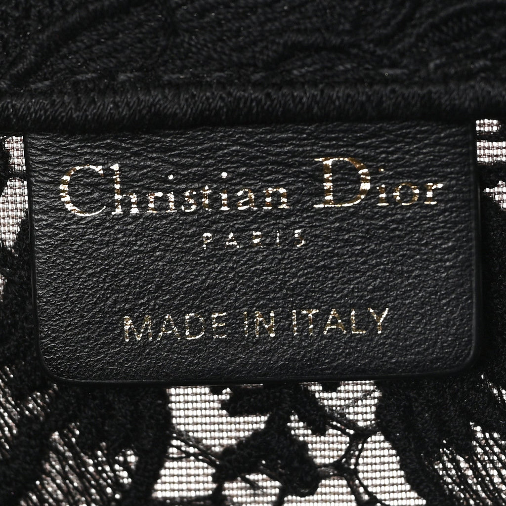 Christian Dior Canvas Embroidered Mesh Macrame Medium Toile de Jouy Soleil Book Tote Black