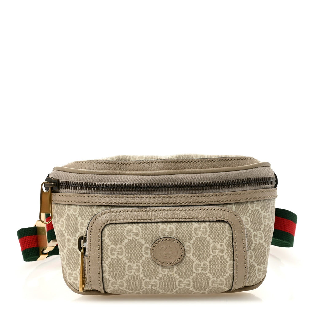 Gucci GG Supreme Monogram Textured Calfskin Web Retro Interlocking G Belt Bag Beige Mystic White Oatmeal