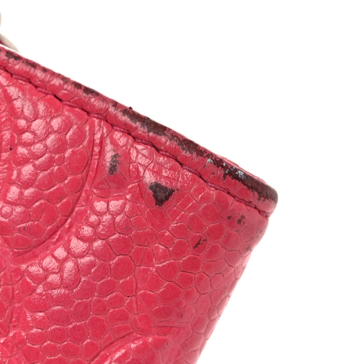 Caviar Camellia Embossed Key Holder Case Pink