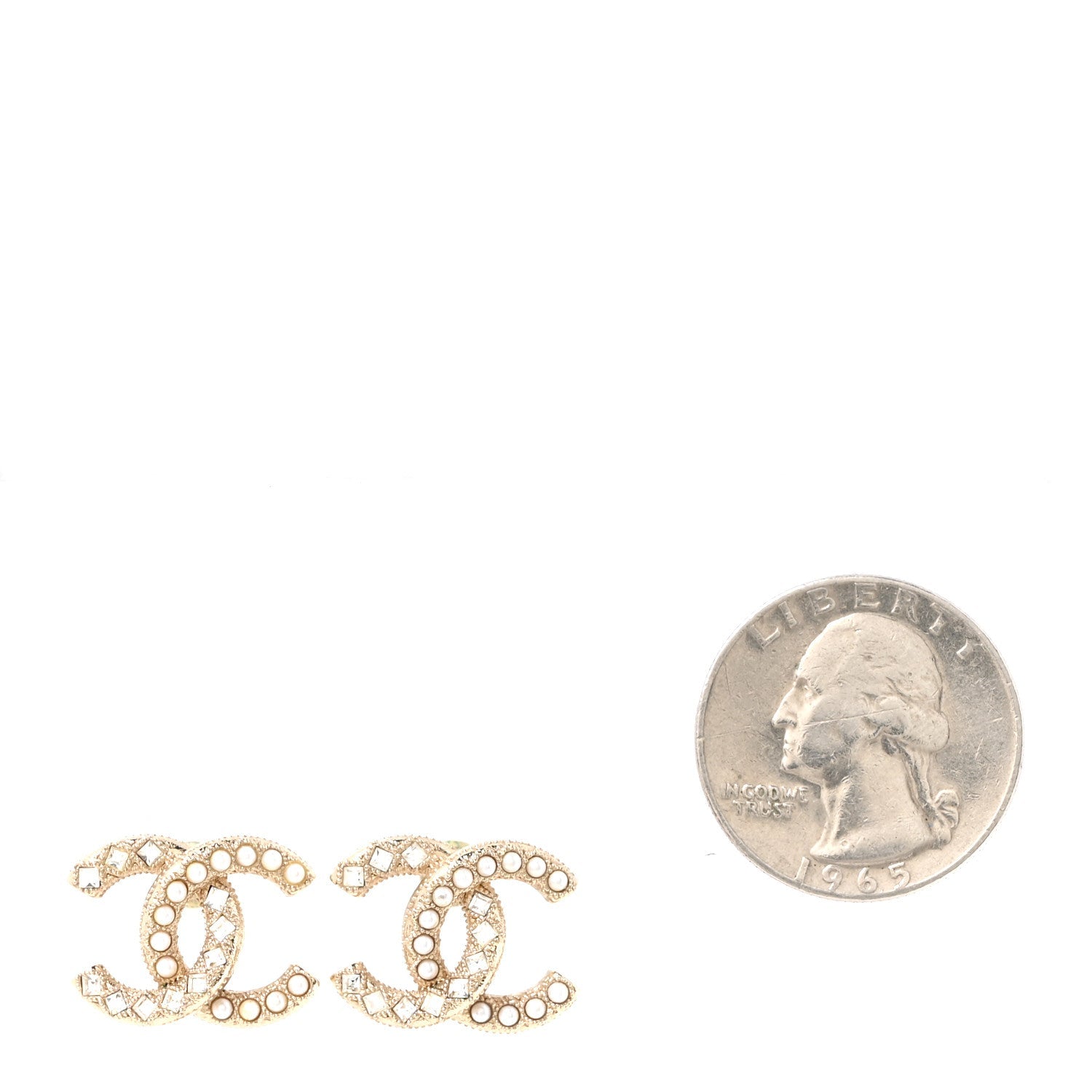 Pearl Crystal CC Earrings Gold