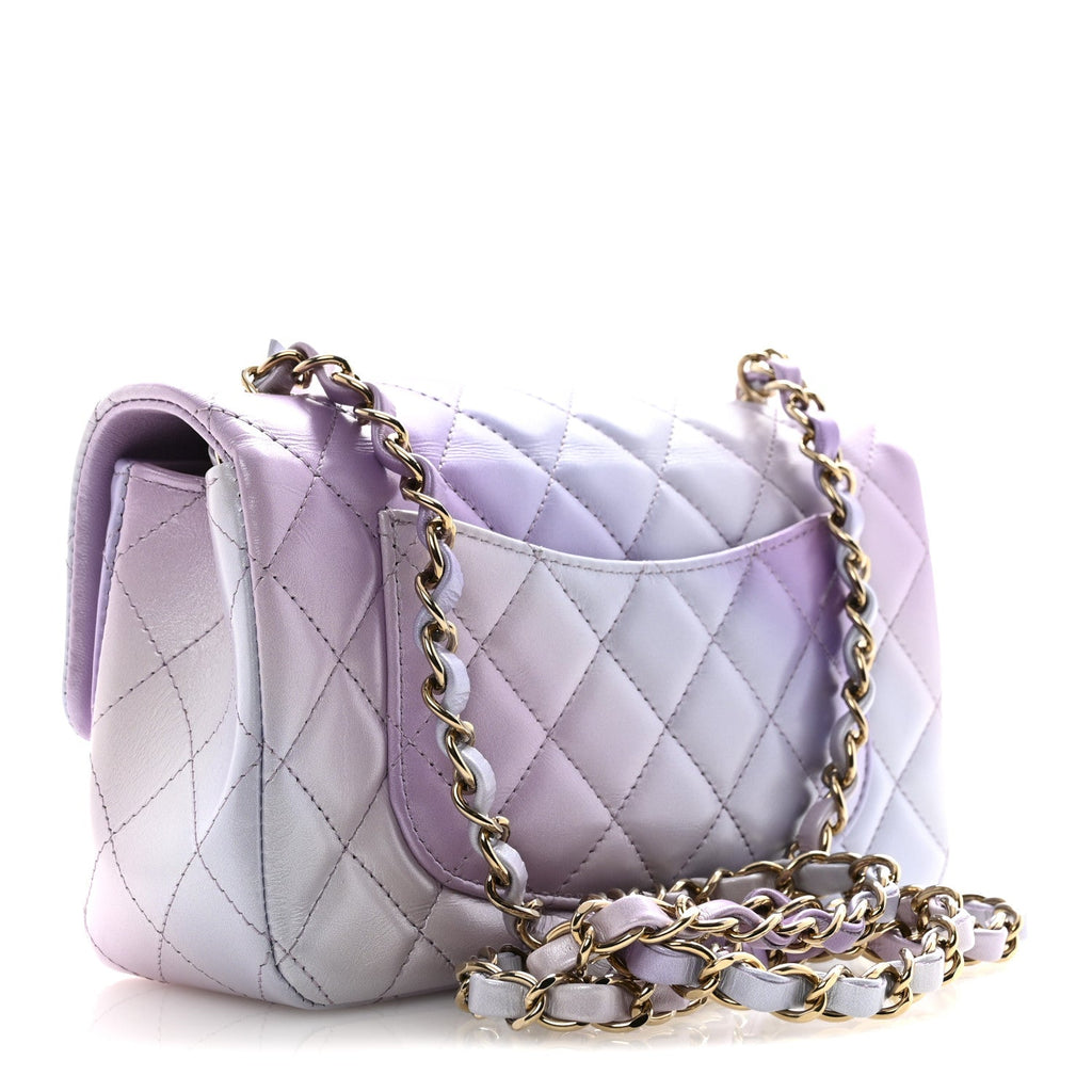 Chanel Calfskin Quilted Mini Cloudy Tie Dye Rectangular Flap Purple Blue Pink