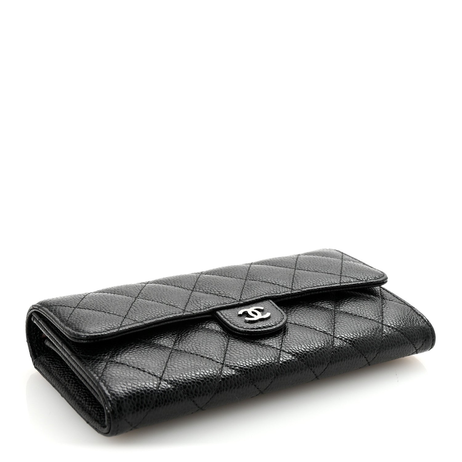 Caviar Quilted Large Gusset Flap Wallet Black