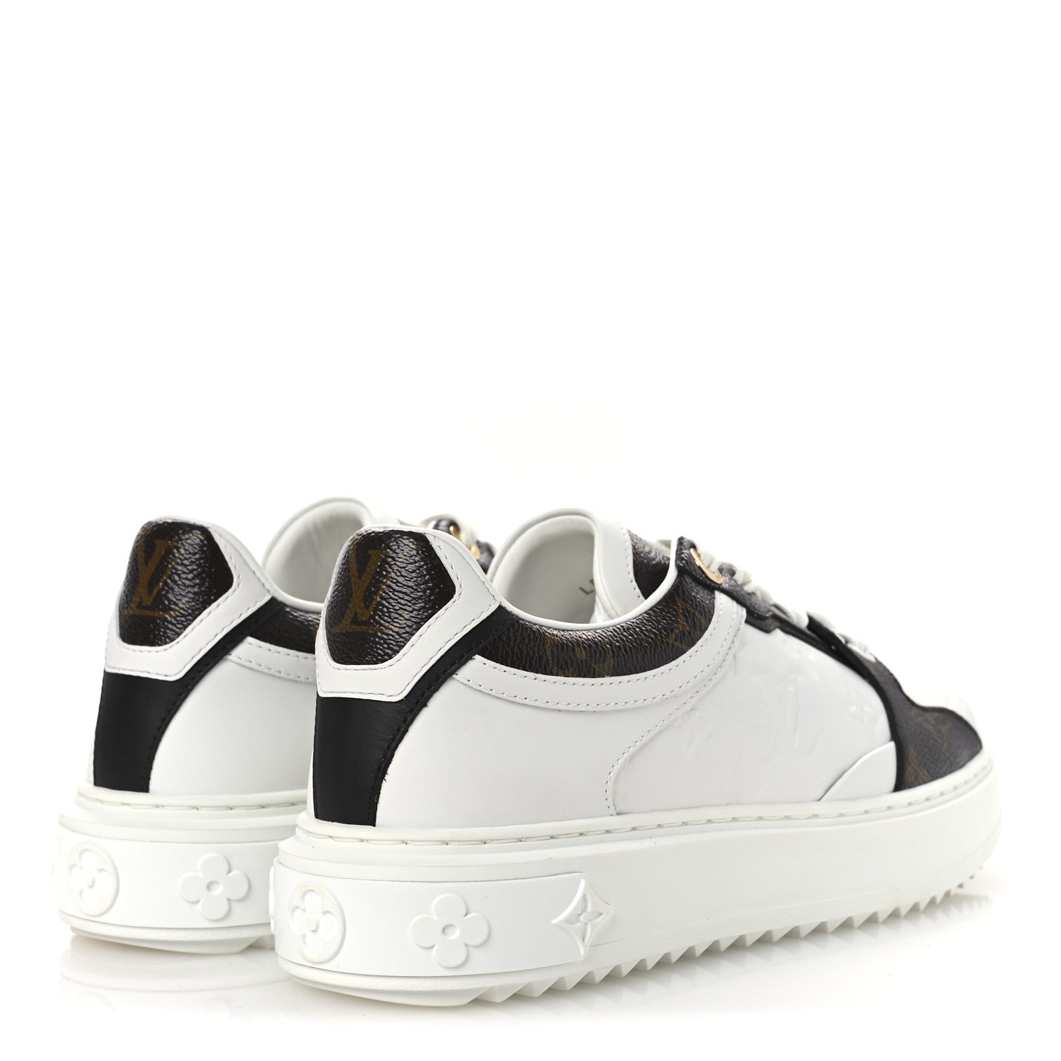 Louis Vuitton Lambskin Embossed Monogram Time Out Sneakers 39 White Brown