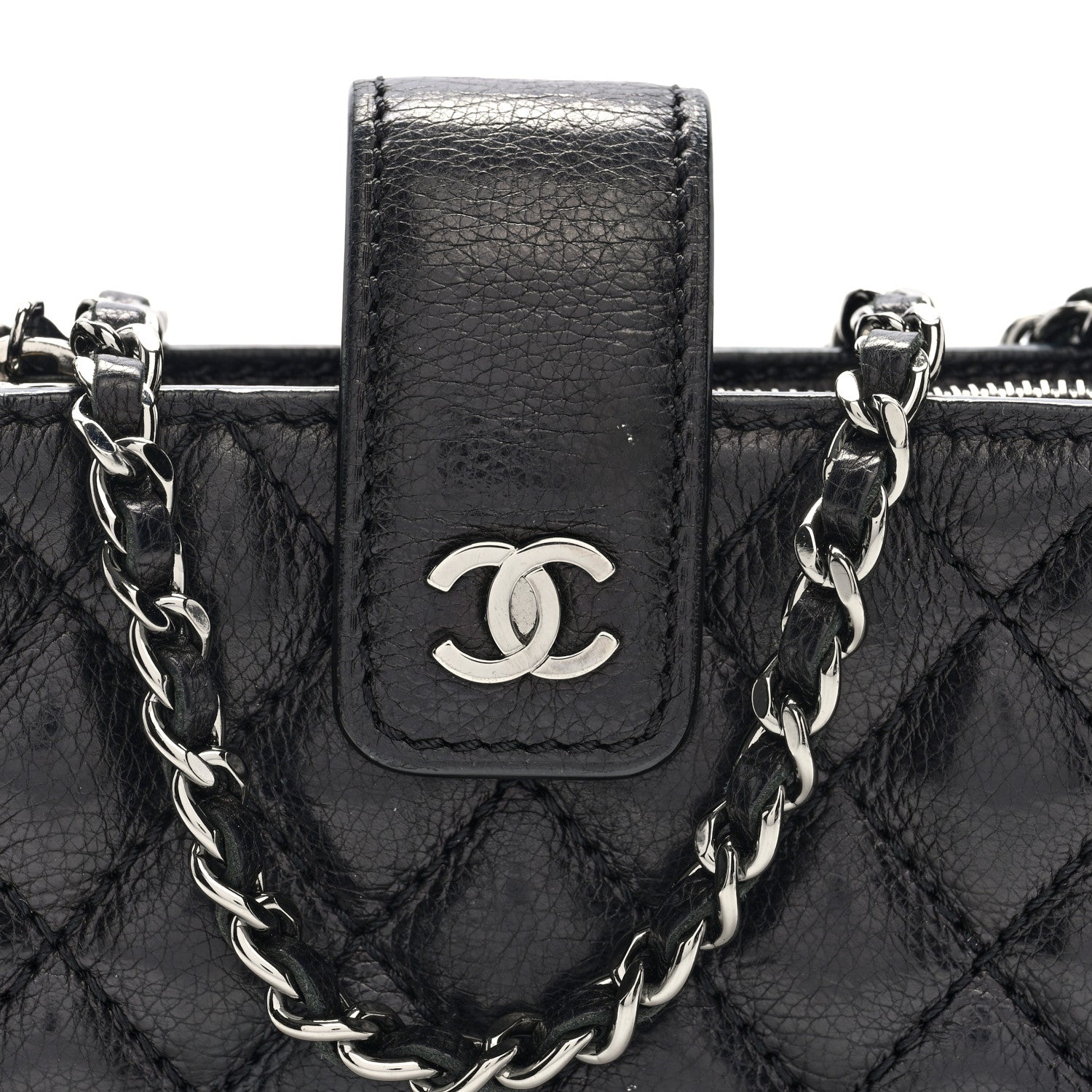 Caviar Quilted Mini Phone Holder Clutch With Chain Black