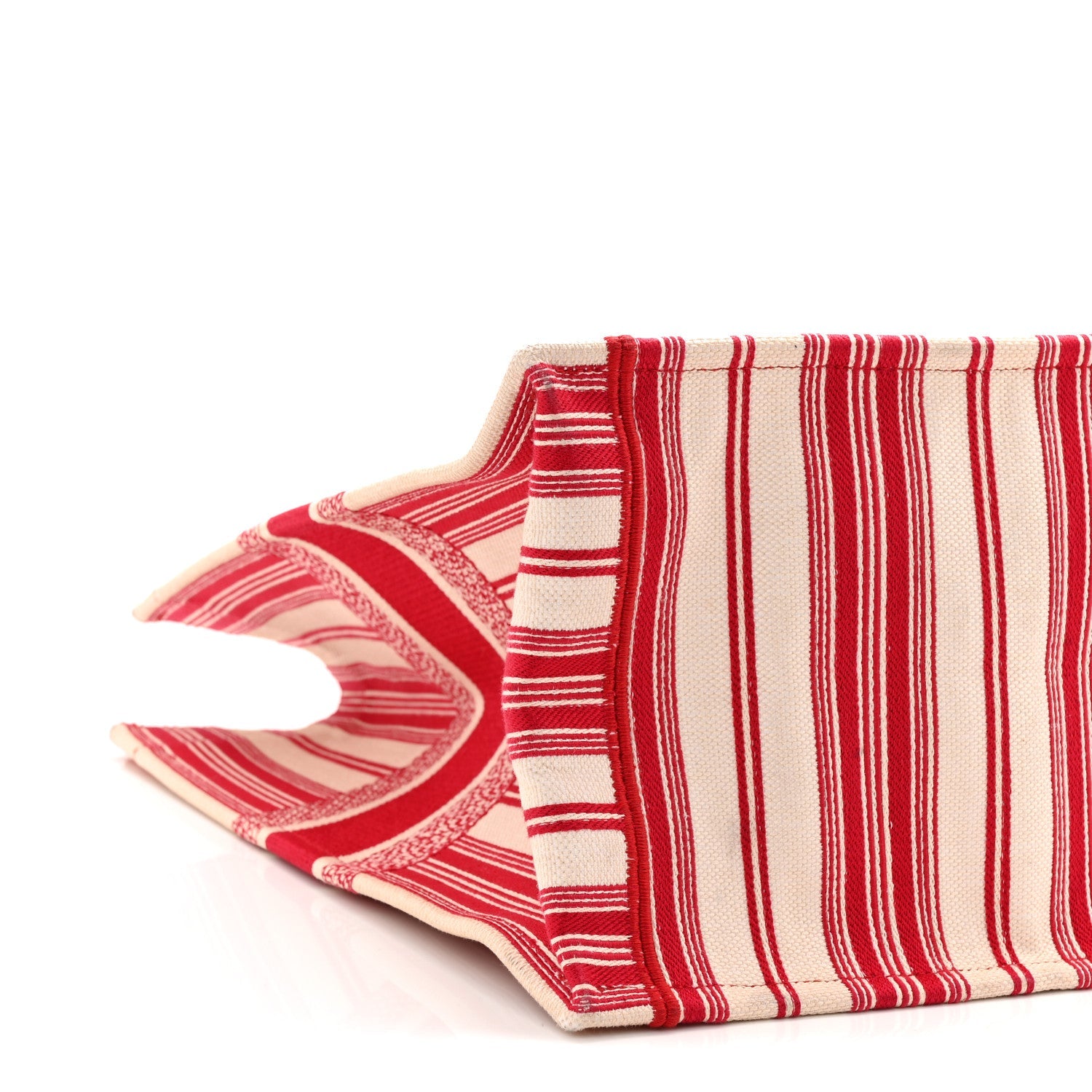 Christian Dior Canvas Embroidered Mykonos Large Striped Book Tote Red